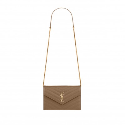 YSL CASSANDRE ENVELOPE CHAIN WALLET IN GRAIN DE POUDRE LEATHER 742920BOW012346 (19*12.5*3.5cm)